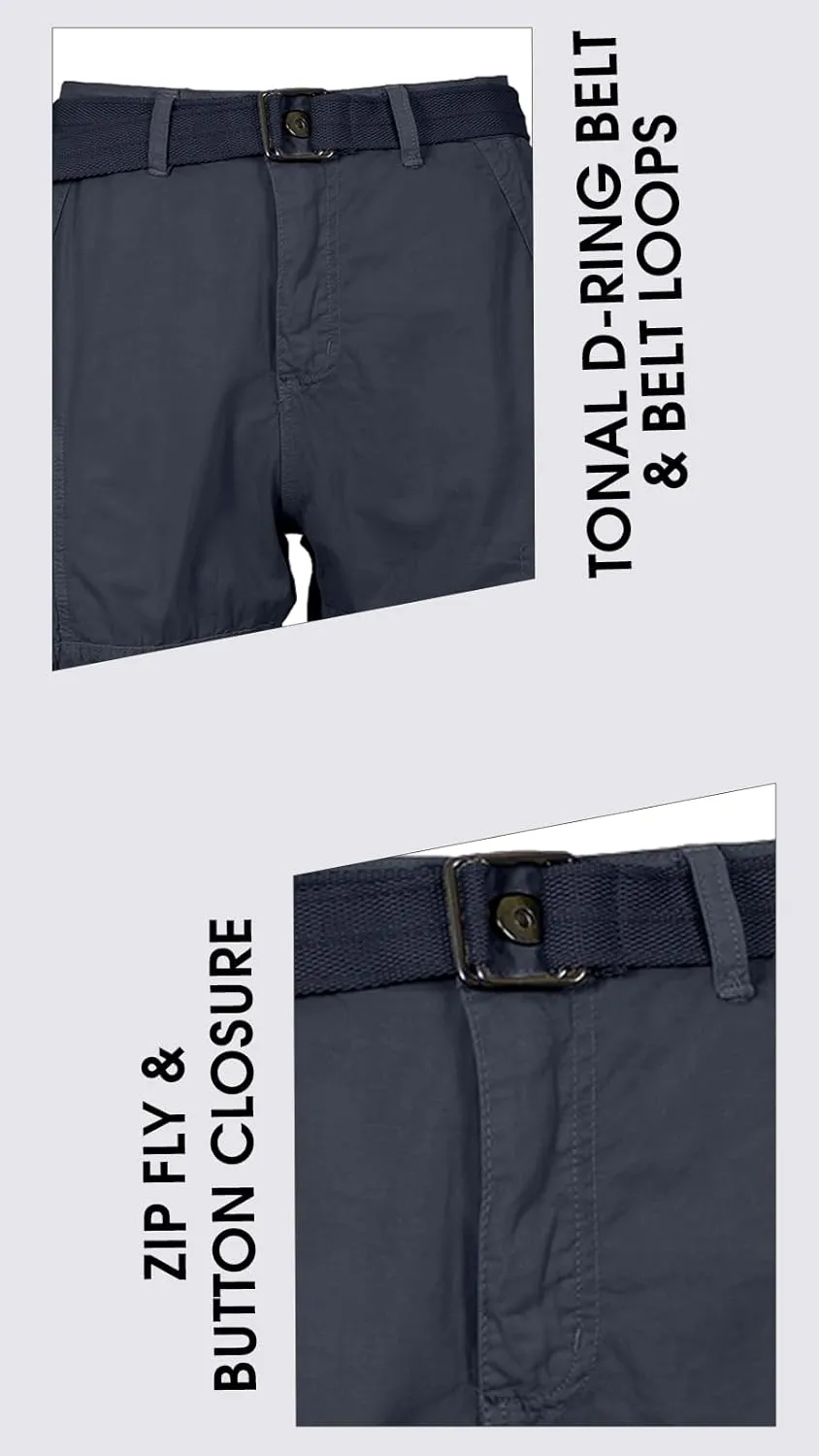2 Pack Men's Distressed Cotton Cargo Belted Shorts (Size 30-42)