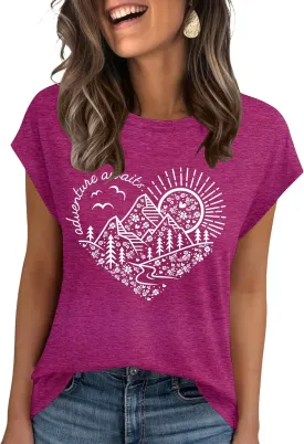 AKEWEI Womens Vintage Flower Print T Shirt Funny Cute Animal Graphic Tees Tops Loose Casual Outdoor Shirt