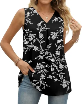 Anyally Women's Summer Sleeveless Chiffon Tunic Tank Tops Dressy Casual Blouse Loose V Neck Work Shirts