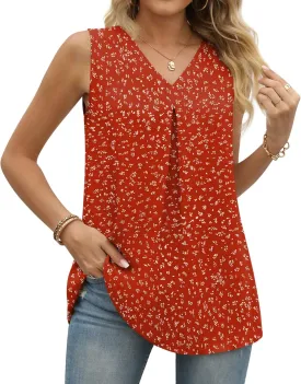 Anyally Women's Summer Sleeveless Chiffon Tunic Tank Tops Dressy Casual Blouse Loose V Neck Work Shirts
