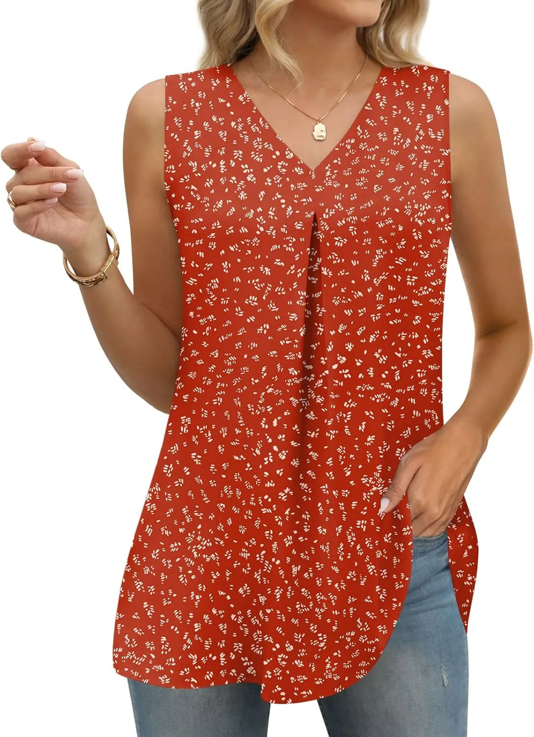 Anyally Women's Summer Sleeveless Chiffon Tunic Tank Tops Dressy Casual Blouse Loose V Neck Work Shirts