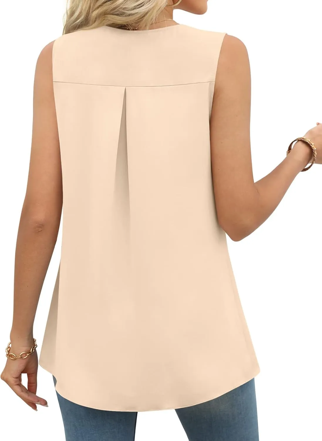 Anyally Women's Summer Sleeveless Chiffon Tunic Tank Tops Dressy Casual Blouse Loose V Neck Work Shirts