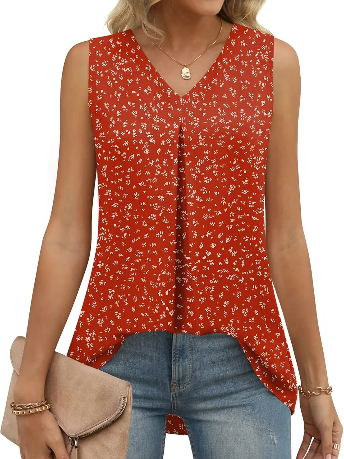 Anyally Women's Summer Sleeveless Chiffon Tunic Tank Tops Dressy Casual Blouse Loose V Neck Work Shirts
