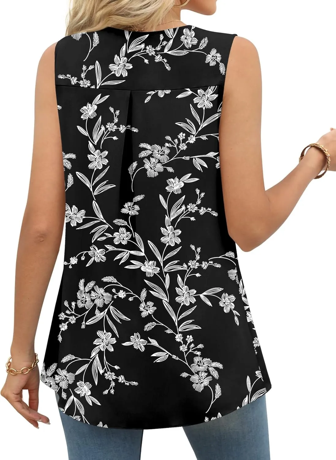 Anyally Women's Summer Sleeveless Chiffon Tunic Tank Tops Dressy Casual Blouse Loose V Neck Work Shirts