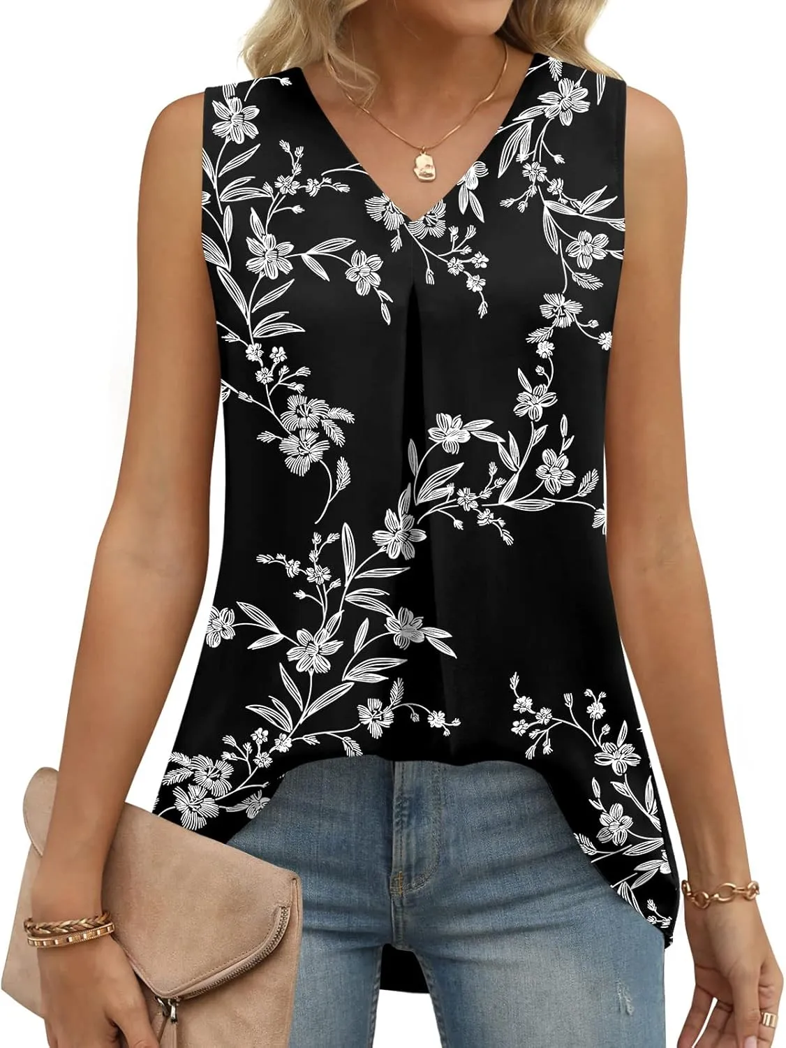 Anyally Women's Summer Sleeveless Chiffon Tunic Tank Tops Dressy Casual Blouse Loose V Neck Work Shirts