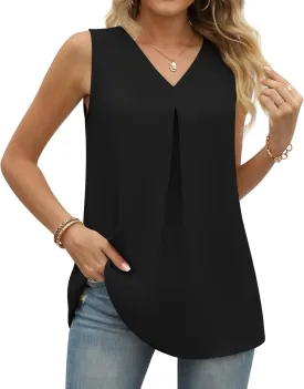 Anyally Women's Summer Sleeveless Chiffon Tunic Tank Tops Dressy Casual Blouse Loose V Neck Work Shirts