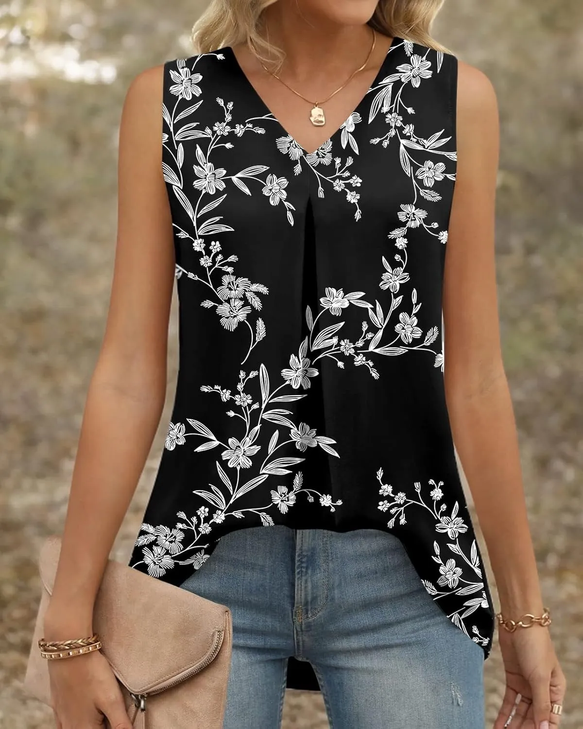 Anyally Women's Summer Sleeveless Chiffon Tunic Tank Tops Dressy Casual Blouse Loose V Neck Work Shirts
