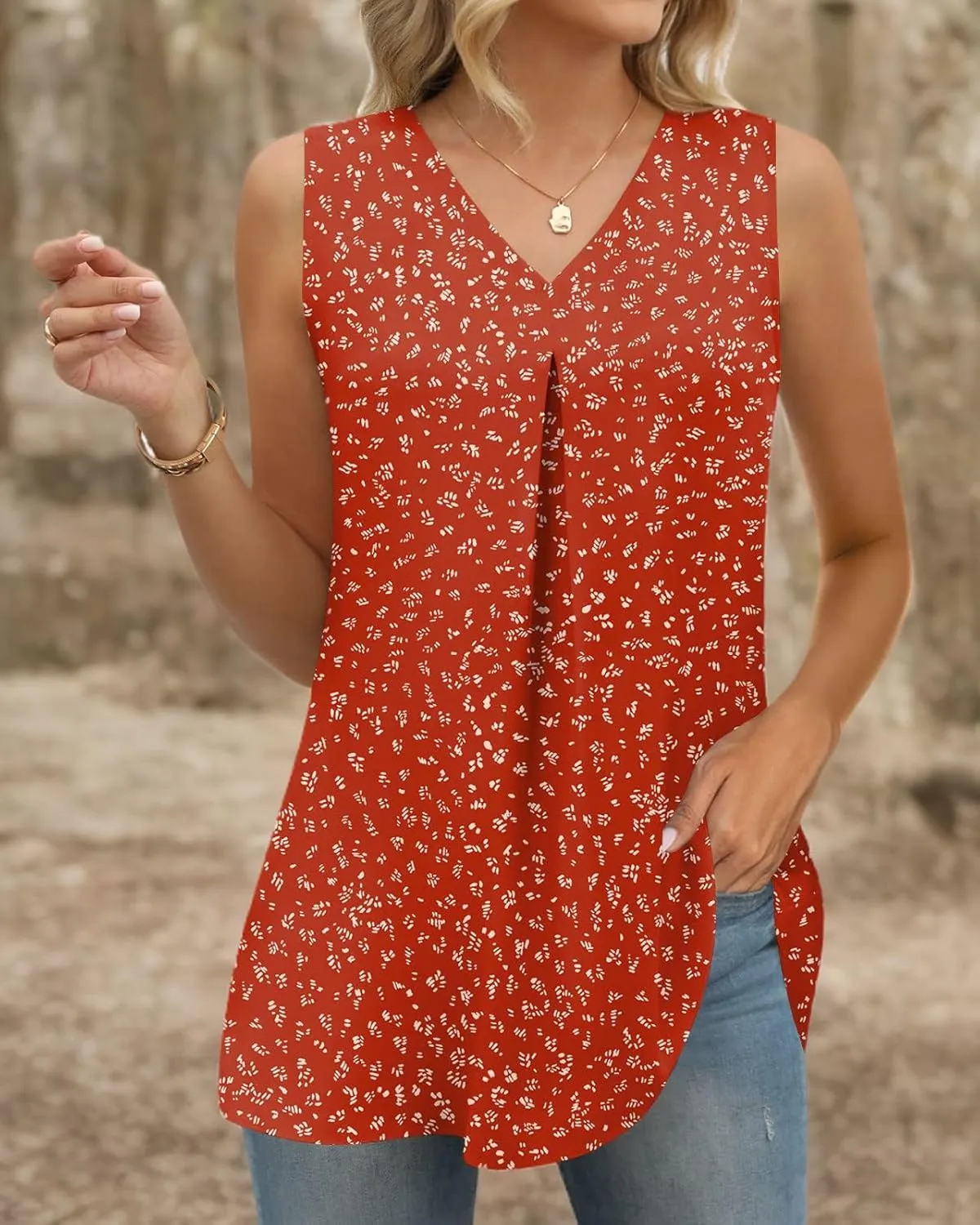 Anyally Women's Summer Sleeveless Chiffon Tunic Tank Tops Dressy Casual Blouse Loose V Neck Work Shirts