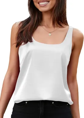 BLENCOT Women Satin Tank Top Casual Camisole Summer Shirt Basic Fashion Dressy Sleeveless Blouses S-2XL
