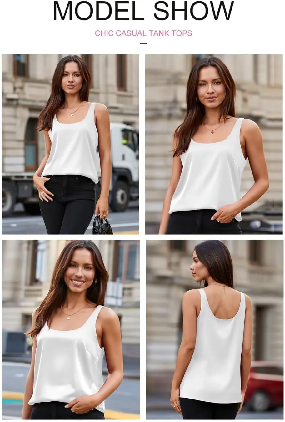 BLENCOT Women Satin Tank Top Casual Camisole Summer Shirt Basic Fashion Dressy Sleeveless Blouses S-2XL