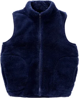 Boys Girls Sherpa Fleece Vest Full Zip Collar Sleeveless Jacket Kids Lightweight Windproof Coat Winter Warm Waistcoat