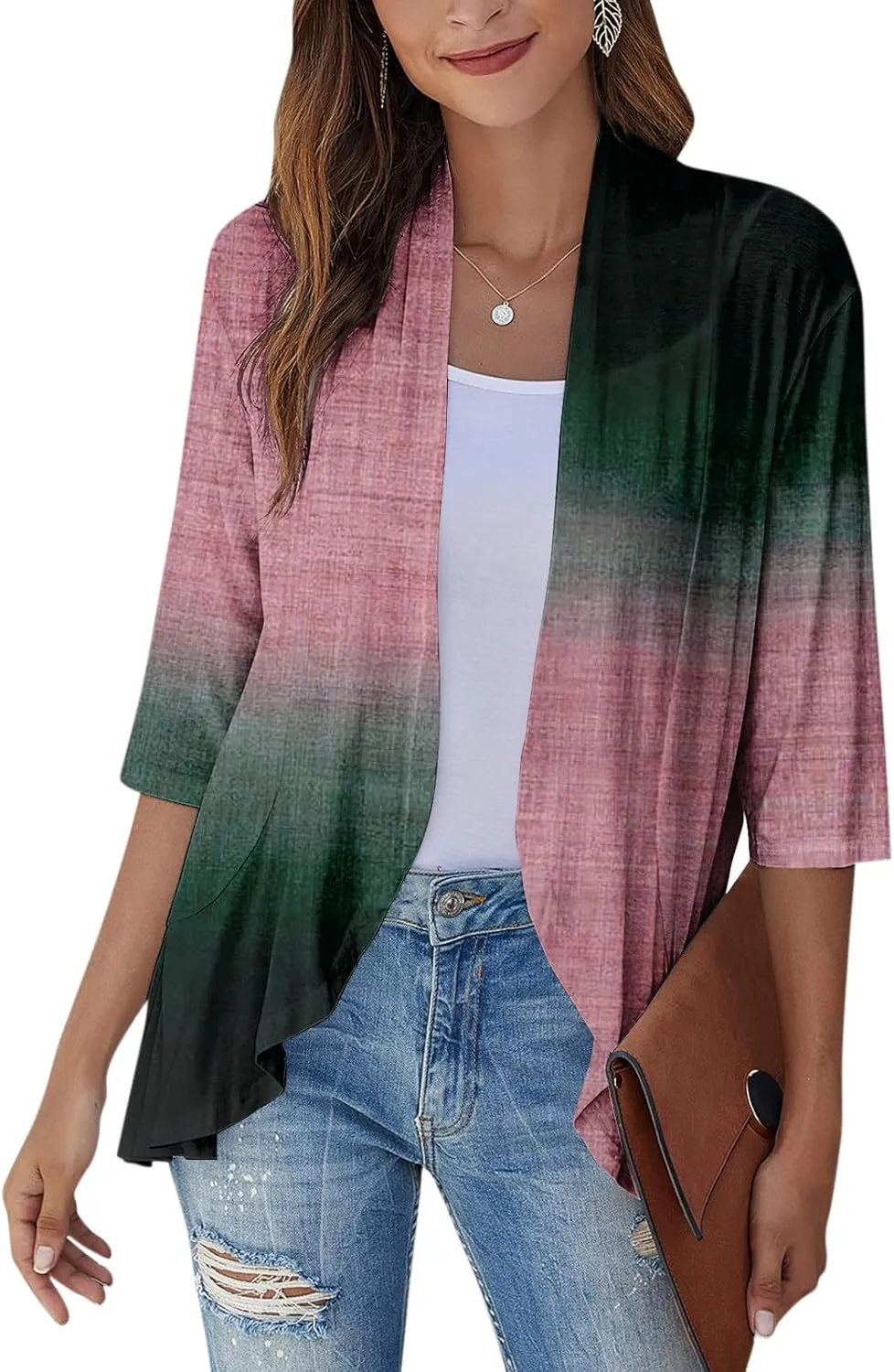 Cardigans for Women 2025 Retro Print Lightweight Cardigans Casual Duster Jackets 3/4 Sleeve Blouse Tops Coat
