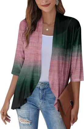 Cardigans for Women 2025 Retro Print Lightweight Cardigans Casual Duster Jackets 3/4 Sleeve Blouse Tops Coat