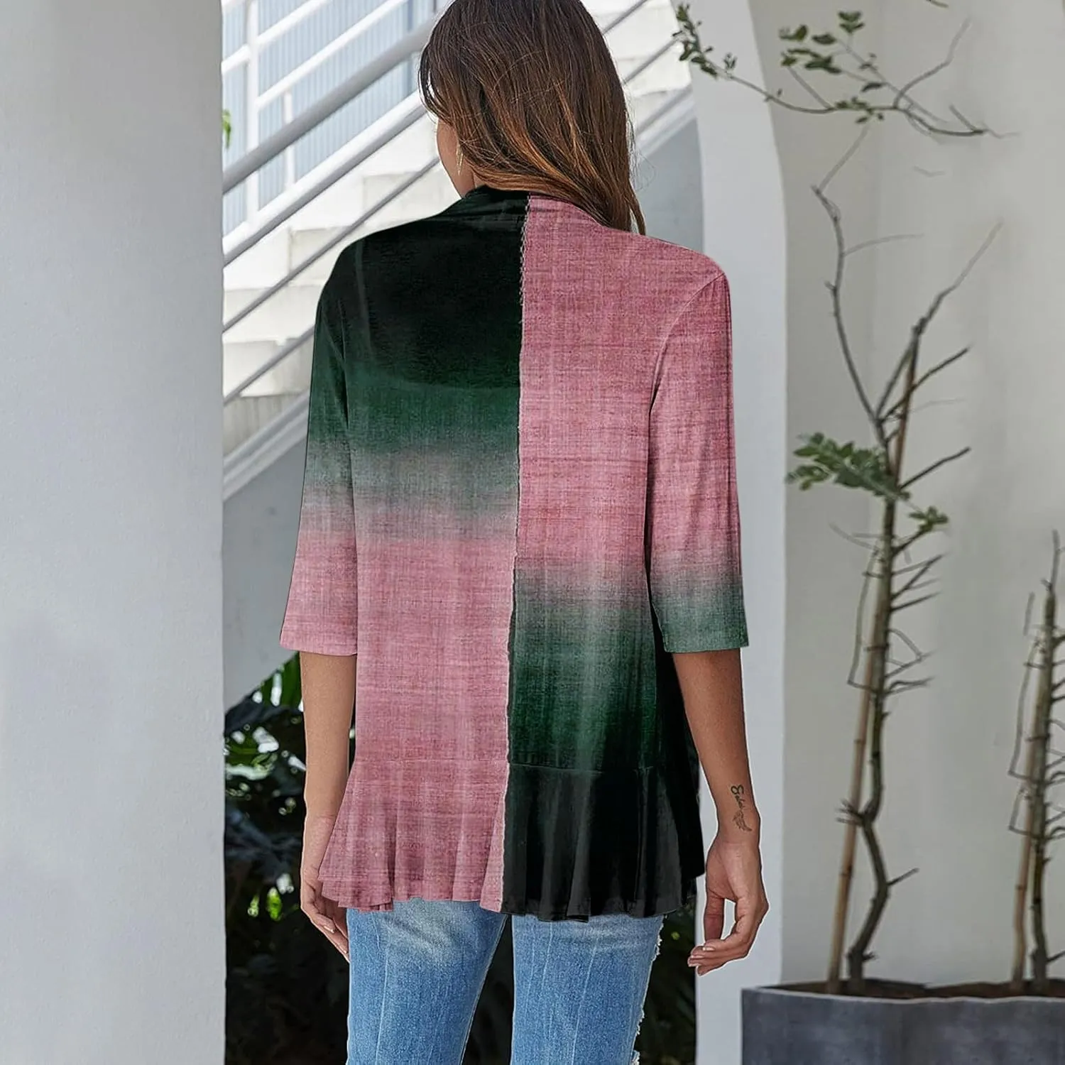 Cardigans for Women 2025 Retro Print Lightweight Cardigans Casual Duster Jackets 3/4 Sleeve Blouse Tops Coat