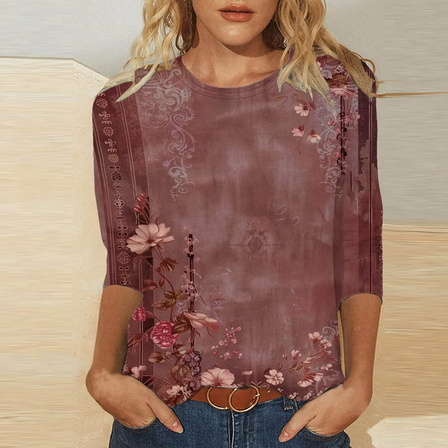 Ceboyel Womens 3/4 Sleeve Summer Shirts 2024 Trendy Elbow Length Tops Floral Boho Blouses T Shirts Dressy Causal Clothes