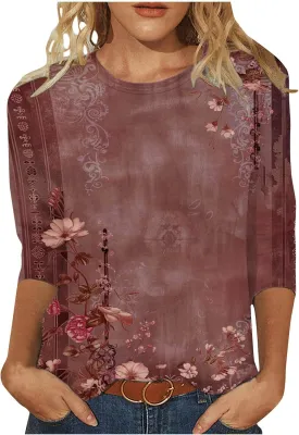 Ceboyel Womens 3/4 Sleeve Summer Shirts 2024 Trendy Elbow Length Tops Floral Boho Blouses T Shirts Dressy Causal Clothes