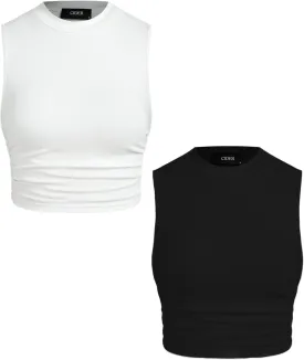 CIDER Crop Tops for Women Mimi Cuttrell Basic Sleeveless Ruched Going Out Summer Casual Ribbed Tank Top