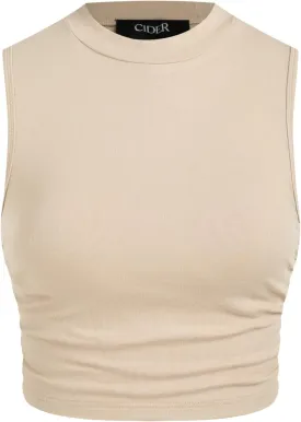 CIDER Crop Tops for Women Mimi Cuttrell Basic Sleeveless Ruched Going Out Summer Casual Ribbed Tank Top