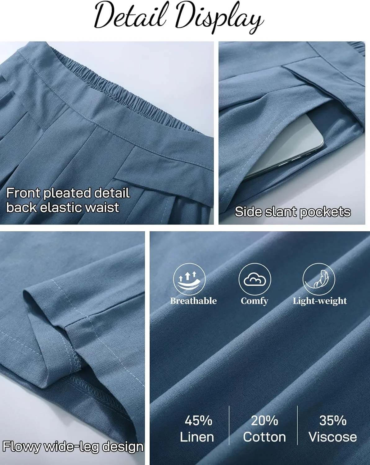 Flygo Palazzo Pants for Women Culottes Linen Pants Wide Leg Palazzo Trousers Gaucho Capri Pants with Pockets