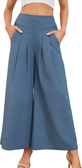 Flygo Palazzo Pants for Women Culottes Linen Pants Wide Leg Palazzo Trousers Gaucho Capri Pants with Pockets