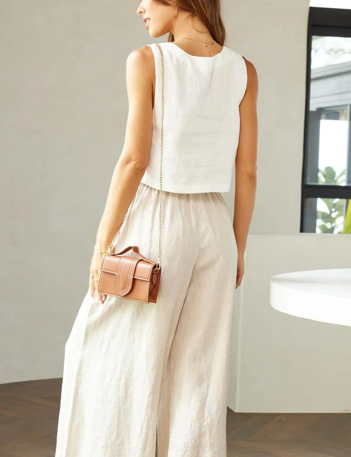 IDEALSANXUN Linen Crop Tank Tops for Women Summer Square Neck Sleeveless Casual Loose Cute Cotton Linen Tops