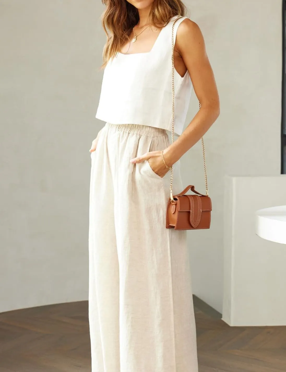 IDEALSANXUN Linen Crop Tank Tops for Women Summer Square Neck Sleeveless Casual Loose Cute Cotton Linen Tops