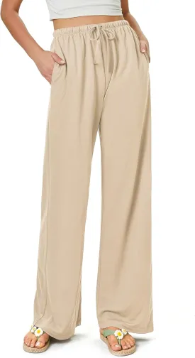 keriffe Summer Outfits Flowy Palazzo Pants for Women 2025 High Waisted Wide Leg Beach Casual Vacation Pants Trousers Pockets