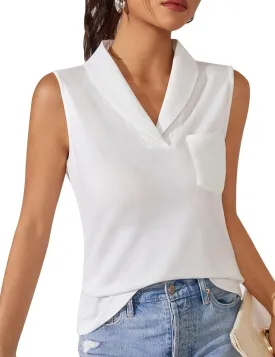 KTILG Summer Womens Sleeveless Tops Women Tank Top Dressy Casual V Neck Ladies Tunic Blouse Polo Pocket