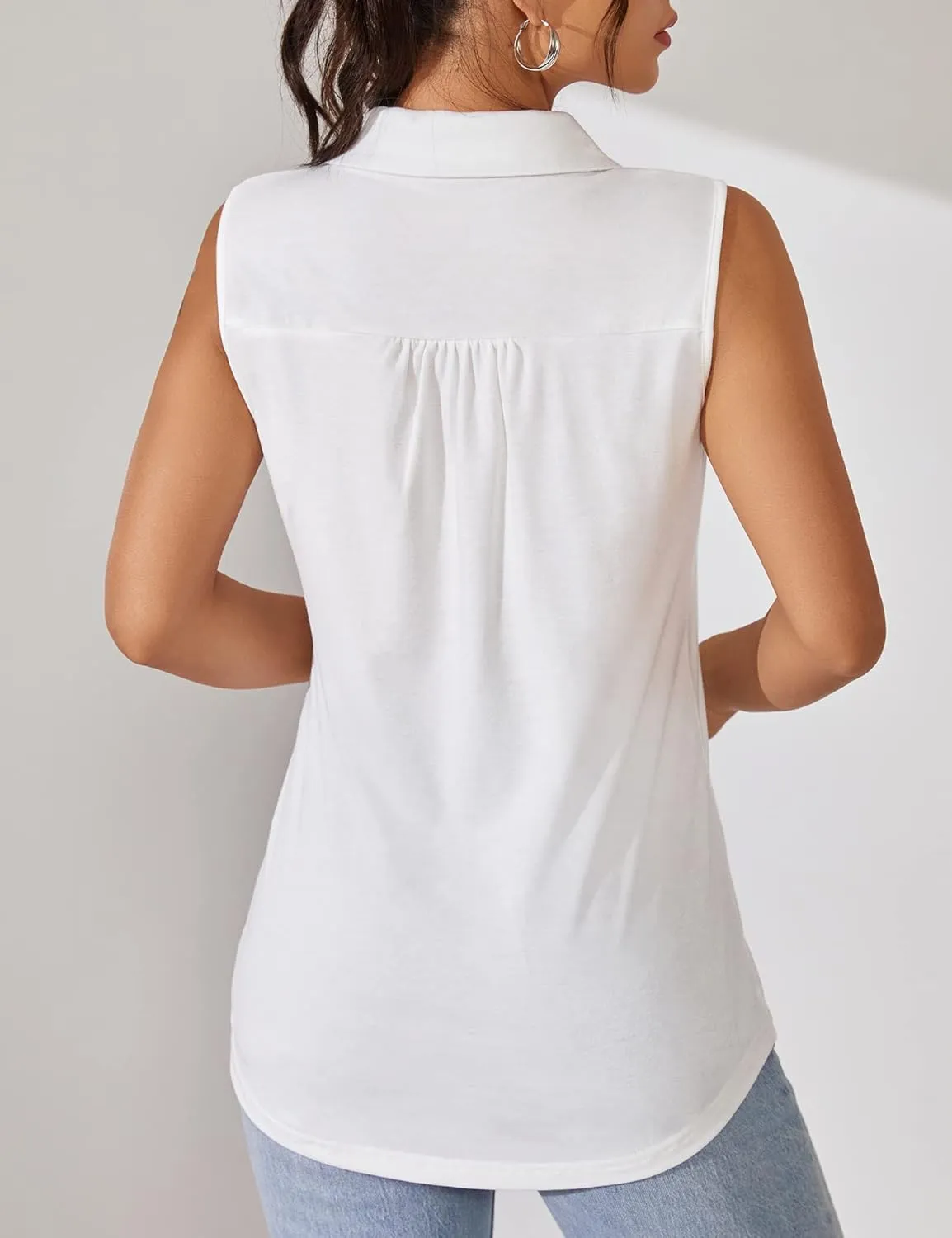 KTILG Summer Womens Sleeveless Tops Women Tank Top Dressy Casual V Neck Ladies Tunic Blouse Polo Pocket