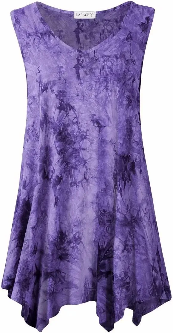 LARACE Plus Size Tank Tops for Women V Neck T Shirts Summer Sleeveless Tunic Tops Loose Fit Flowy Blouse