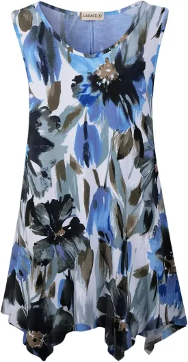 LARACE Plus Size Tank Tops for Women V Neck T Shirts Summer Sleeveless Tunic Tops Loose Fit Flowy Blouse