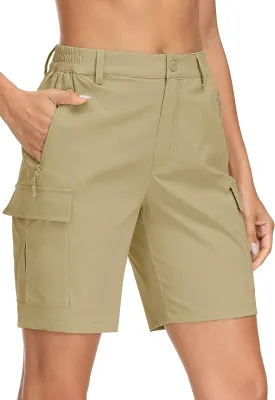 MAGCOMSEN Women's 7" Hiking Shorts Lightweight Quick Dry Water Resistant Golf Cargo Shorts with 5 Pockets Summer Casual