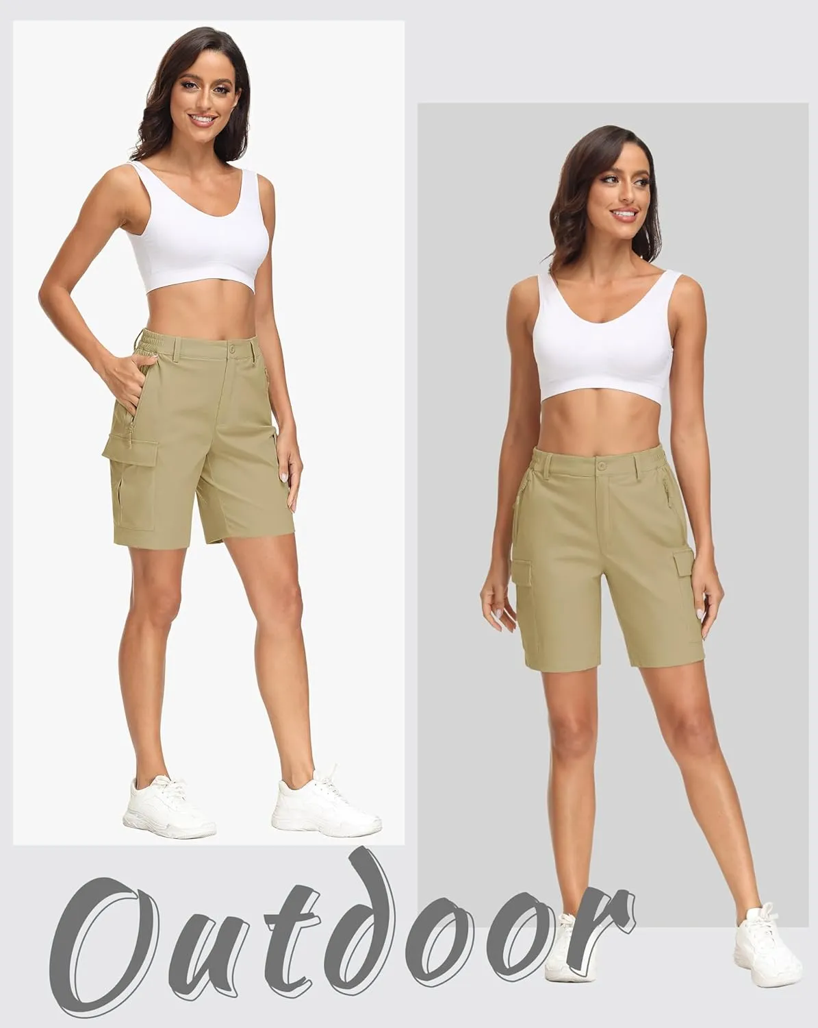 MAGCOMSEN Women's 7" Hiking Shorts Lightweight Quick Dry Water Resistant Golf Cargo Shorts with 5 Pockets Summer Casual