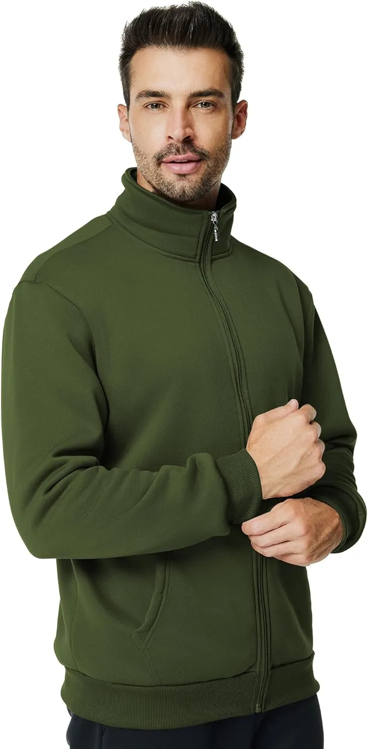 Men's Fleece Full Zip Up Sweatshirt Casual Lightweight Long Sleeve Mock Neck Jackets with Pocket