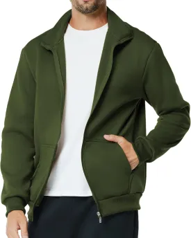 Men's Fleece Full Zip Up Sweatshirt Casual Lightweight Long Sleeve Mock Neck Jackets with Pocket