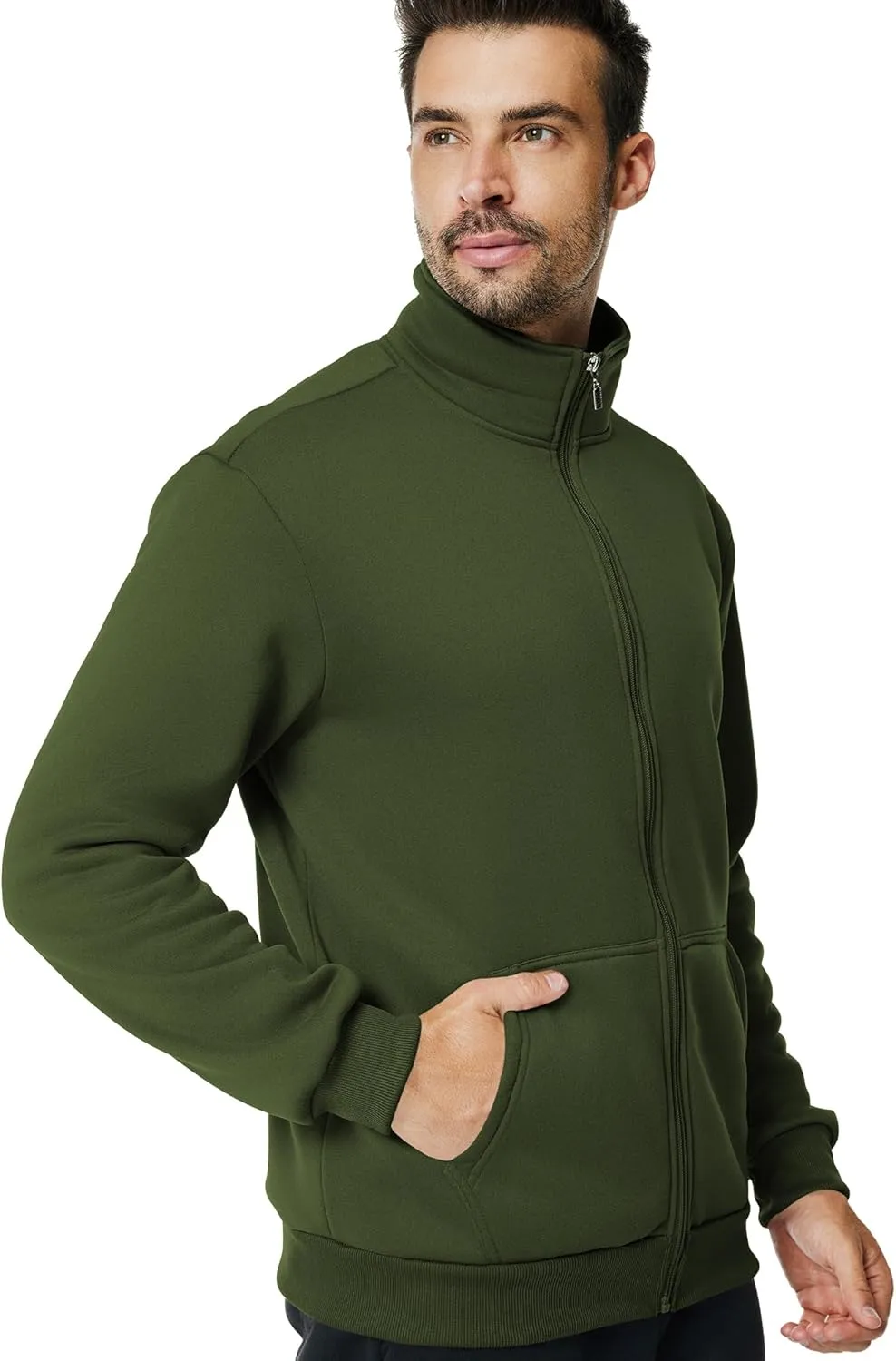 Men's Fleece Full Zip Up Sweatshirt Casual Lightweight Long Sleeve Mock Neck Jackets with Pocket