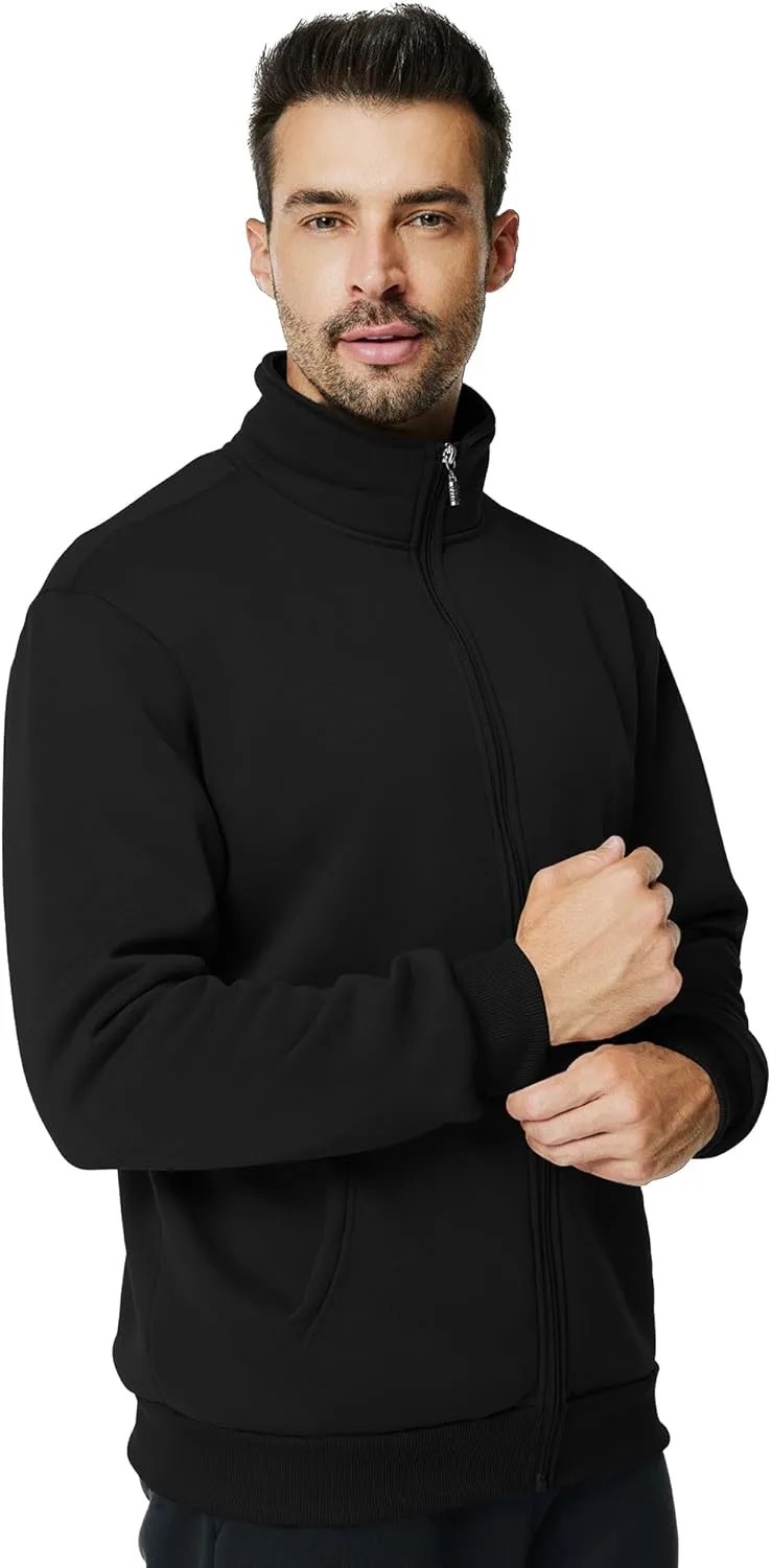 Men's Fleece Full Zip Up Sweatshirt Casual Lightweight Long Sleeve Mock Neck Jackets with Pocket