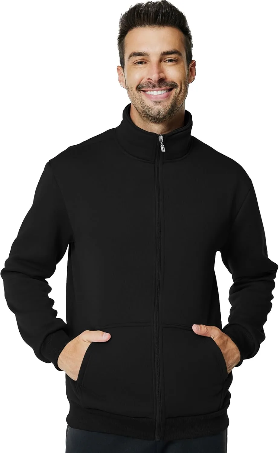 Men's Fleece Full Zip Up Sweatshirt Casual Lightweight Long Sleeve Mock Neck Jackets with Pocket