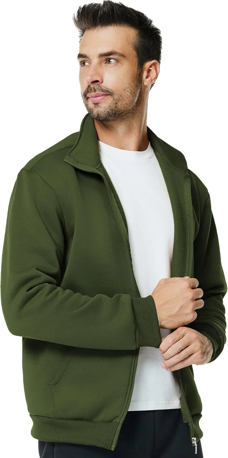 Men's Fleece Full Zip Up Sweatshirt Casual Lightweight Long Sleeve Mock Neck Jackets with Pocket