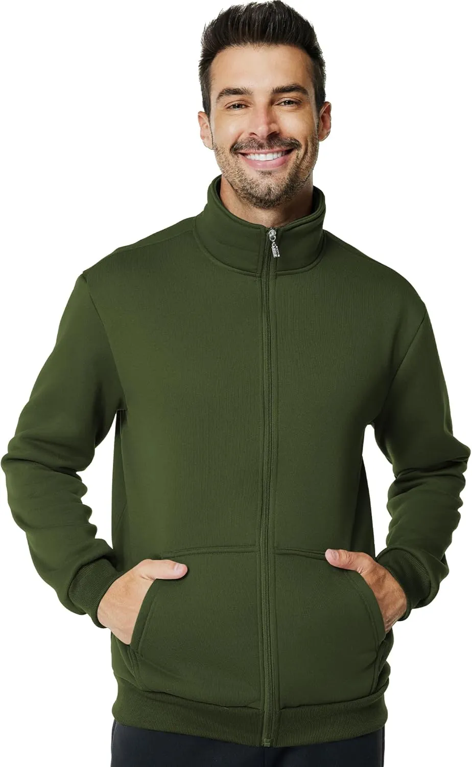 Men's Fleece Full Zip Up Sweatshirt Casual Lightweight Long Sleeve Mock Neck Jackets with Pocket