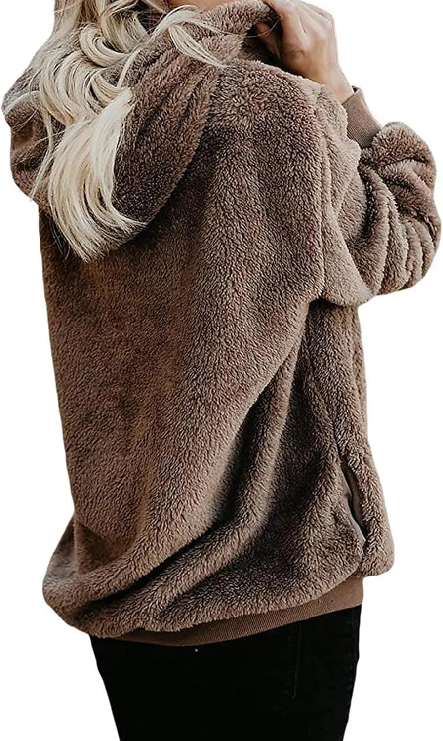 Nirovien Womens Sherpa Jacket Fuzzy Zip Up Hoodie Oversized Fleece Jackets Fluffy Coat with Pockets