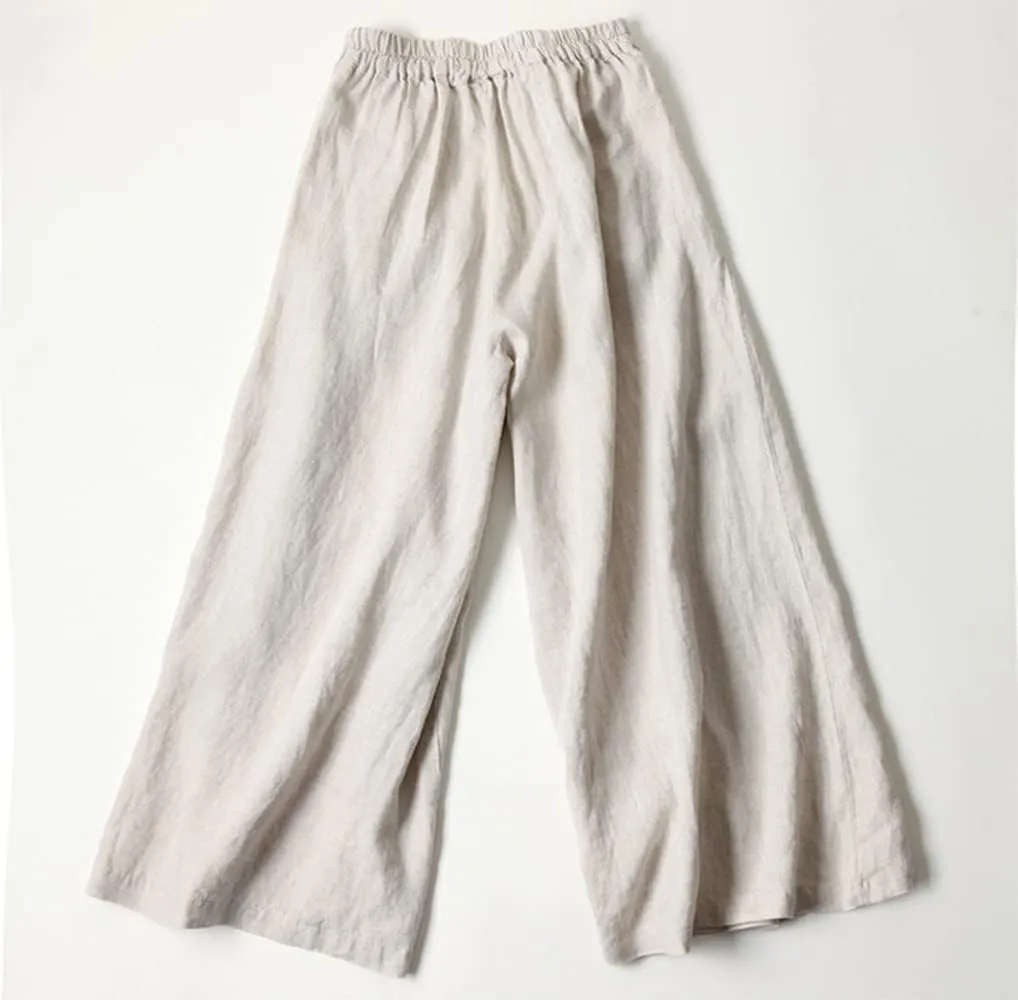 Plustrong Womens Culottes Linen Pants Casual Cropped Wide Leg Pants Palazzo Pants Capris