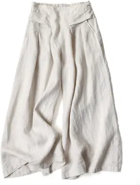 Plustrong Womens Culottes Linen Pants Casual Cropped Wide Leg Pants Palazzo Pants Capris