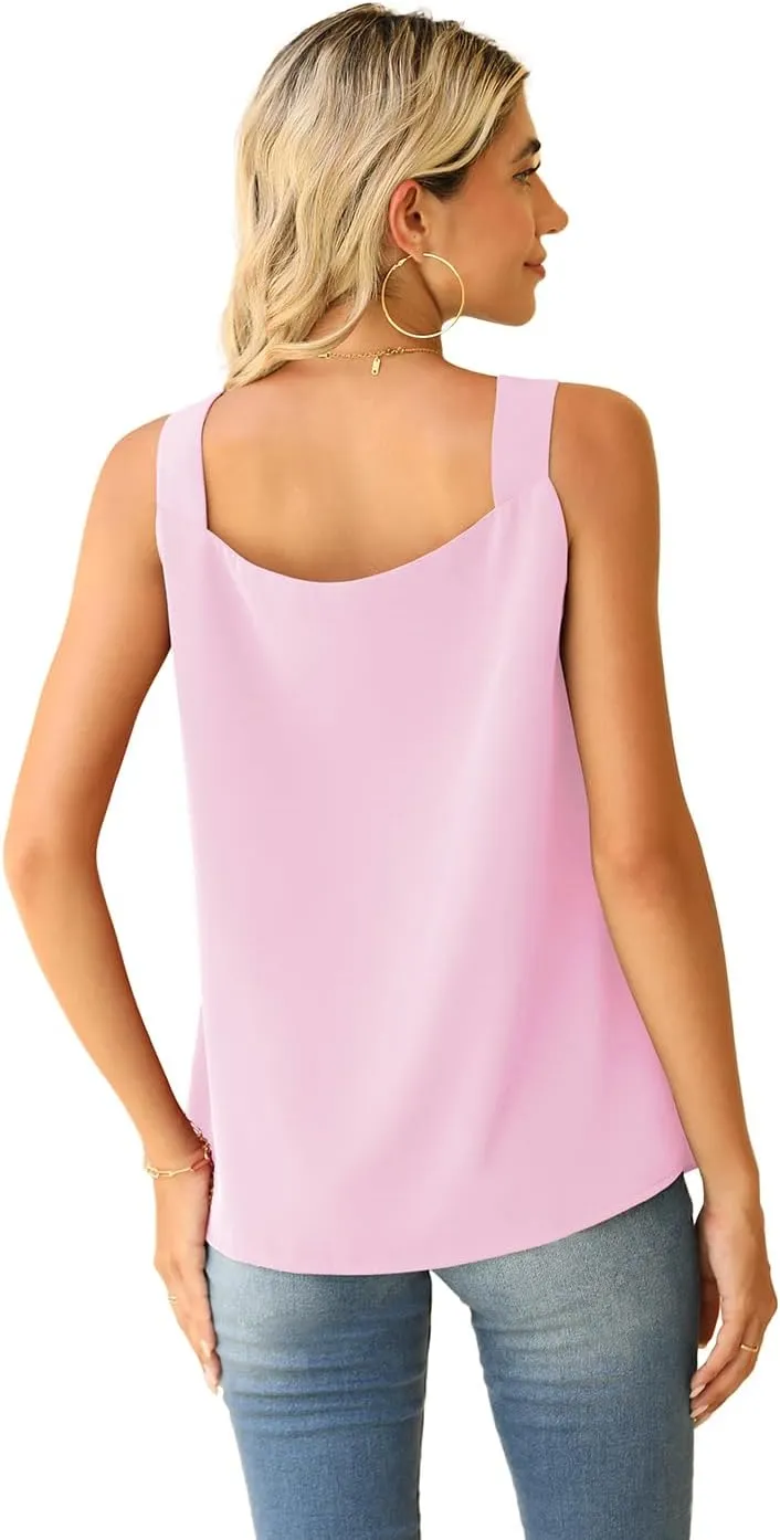 QUEZHU Blouse Tank Tops for Women Casual Summer Square Neck Chiffon Blouse Loose Flowy Sleeveless Tunic Shirts