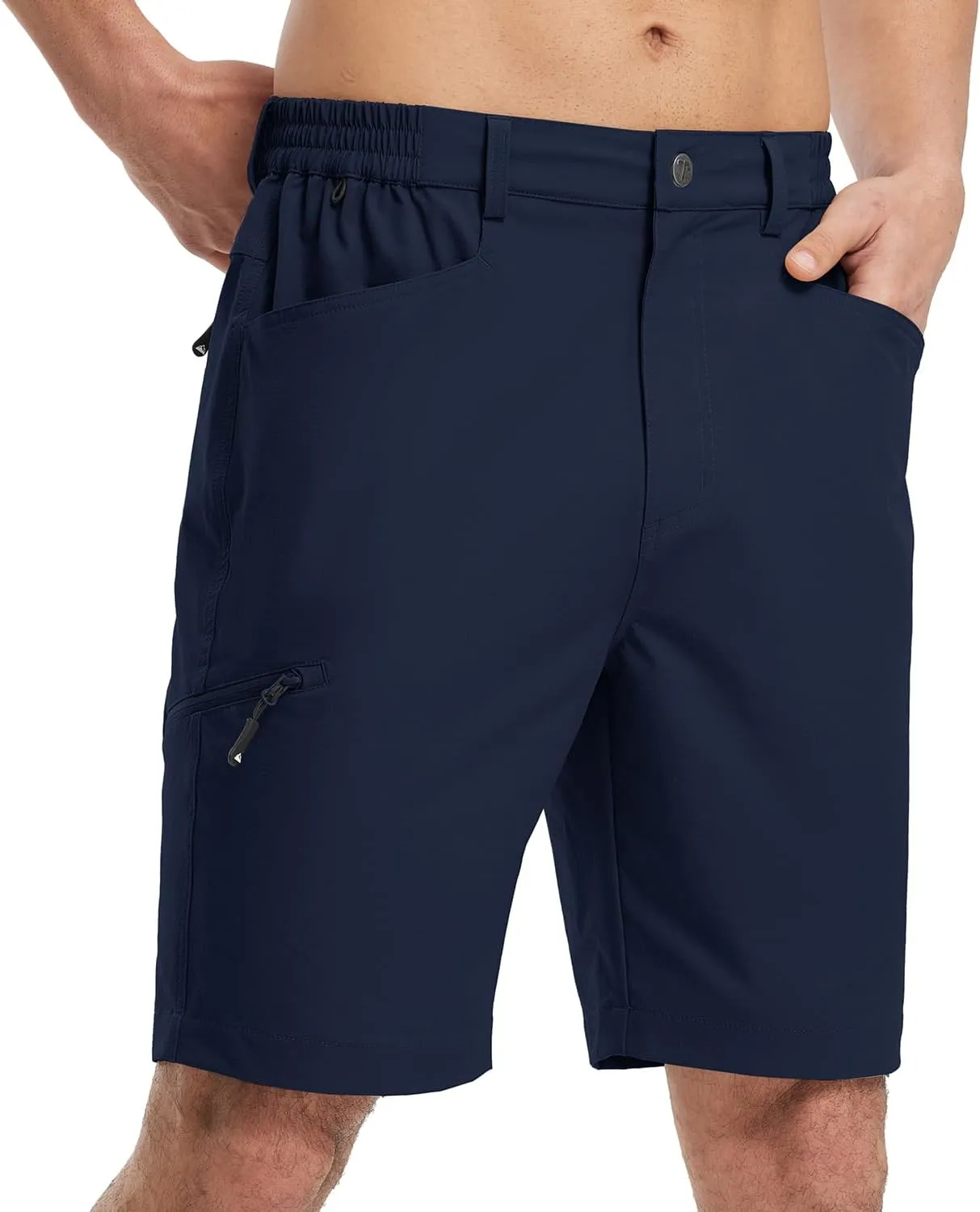 Rdruko Men's 9 Golf Shorts Stretch 4 Pockets Dress Shorts Elastic Waist Casual Flat Front Quick Dri Work Hiking Zip Cargo