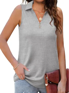 Ribbed Tank Tops for Women 2025 Summer Sleeveless Collar Polo Shirts Dressy Casual V Neck Camisole Work Blouses