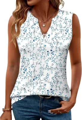 Romanstii Sleeveless Shirts for Women Casual Summer V Neck Tank Tops Dressy Blouses Tunic