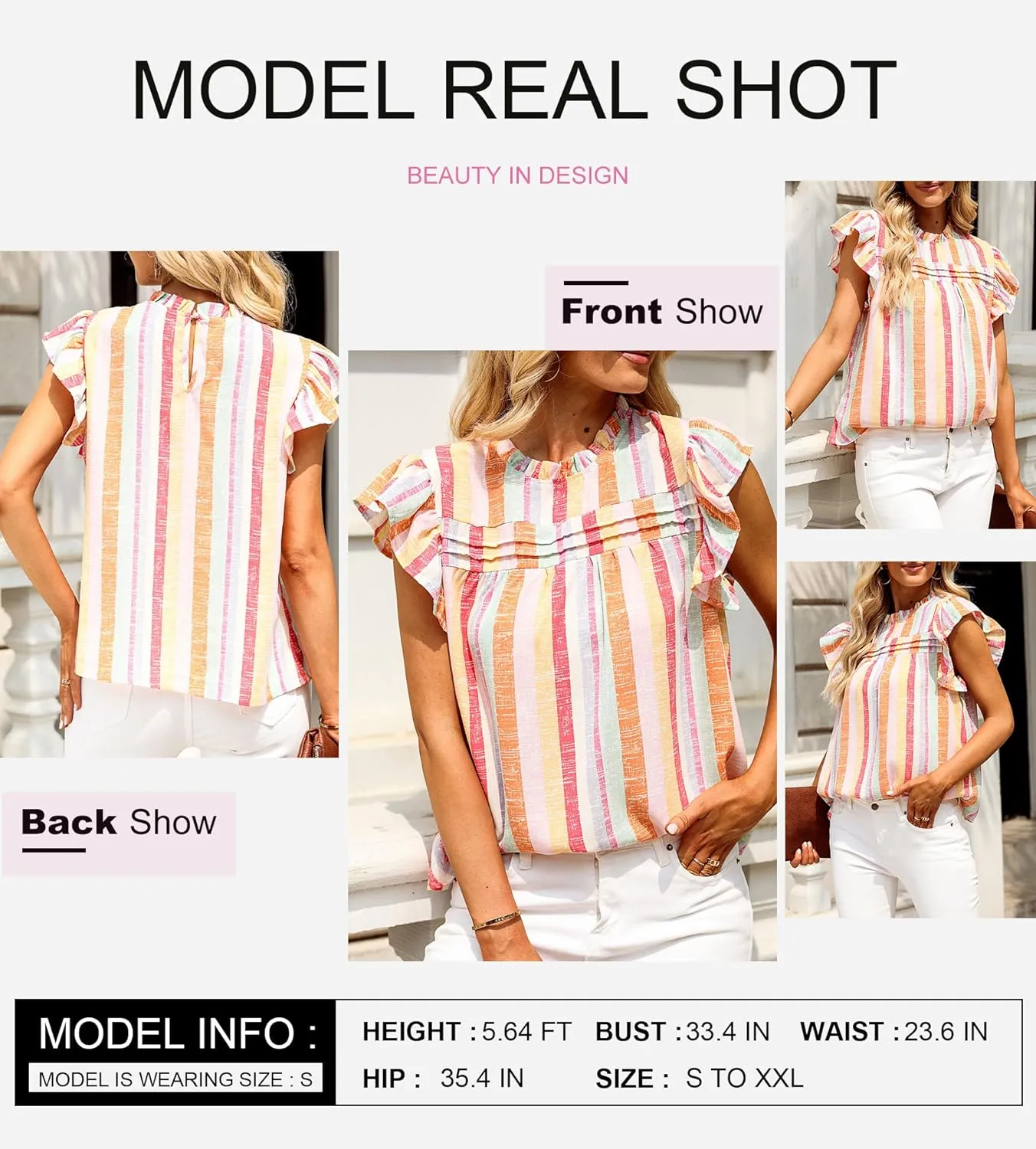 SHEWIN Womens Summer Crewneck Tank Tops Casual Ruffle Sleeveless Tops Shirts