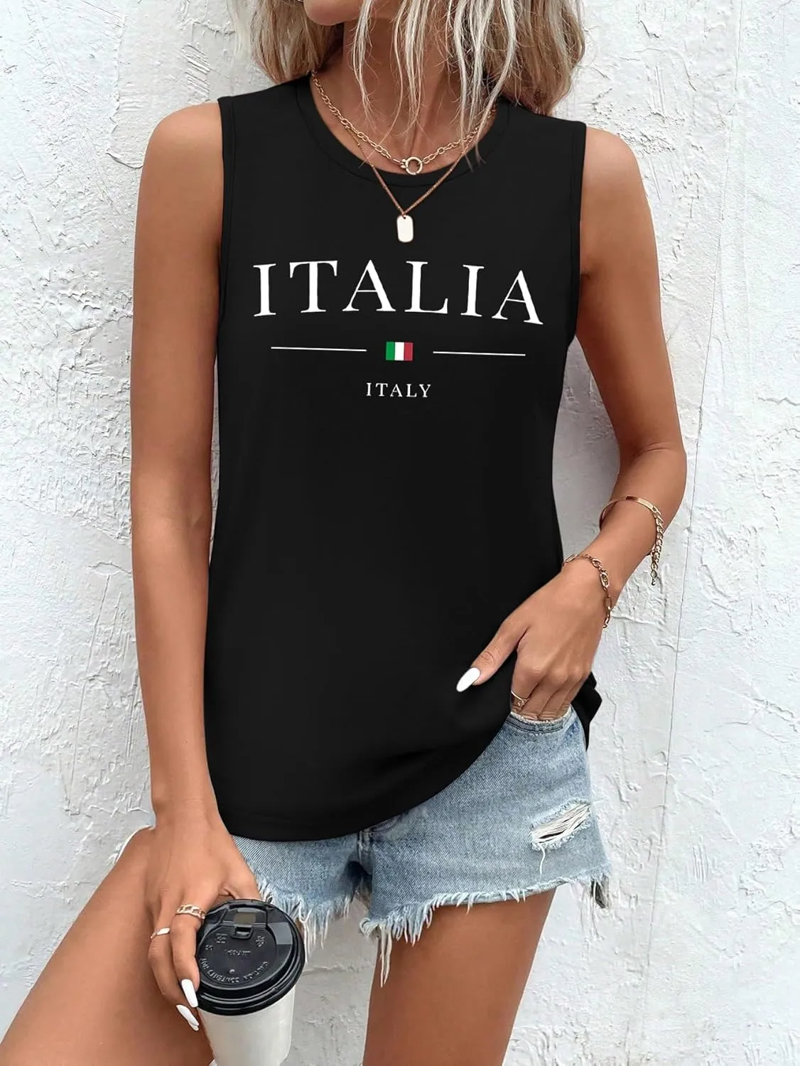 Sleeveless Tank Tops for Women 2025 Summer Casual Blouses Graphic Tees Loose Fit Crewneck Vacation Outfits Shirts