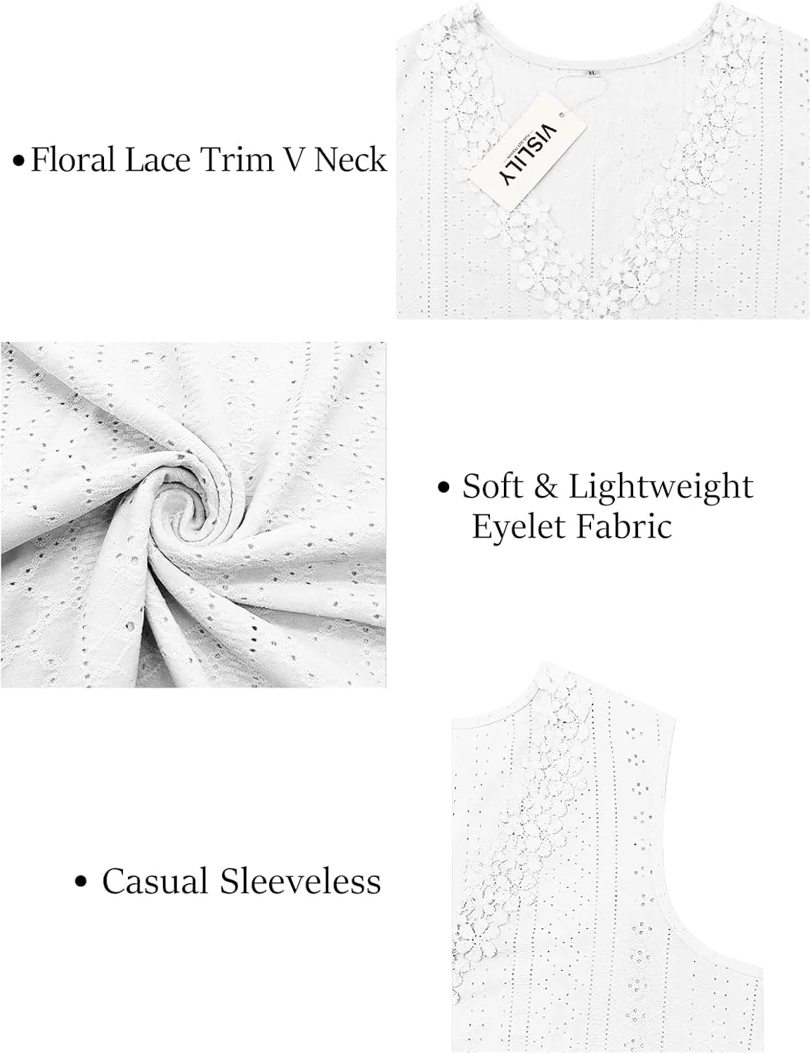 VISLILY Womens-Plus-Size-Tank-Tops Summer Floral Lace Trim V Neck Shirts Casual Sleeveless Blouses Cute Eyelet Tunics XL-5XL